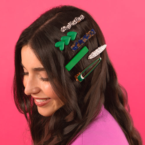 Oh My Hair Set 2 Clips Corazones Verdes