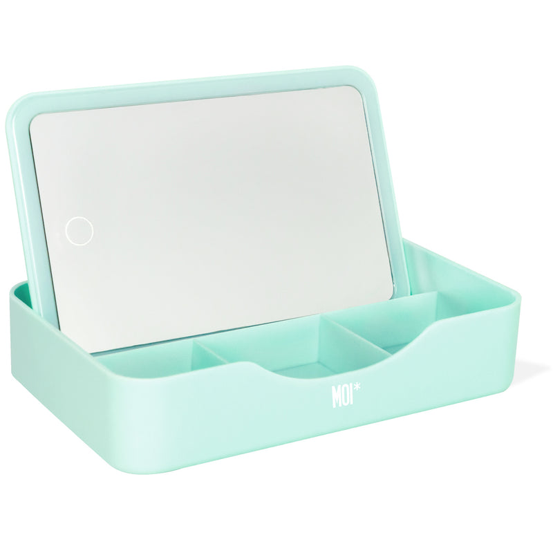 ESPEJO RECTANGULAR CON LUZ LED Y BASE ORGANIZADORA