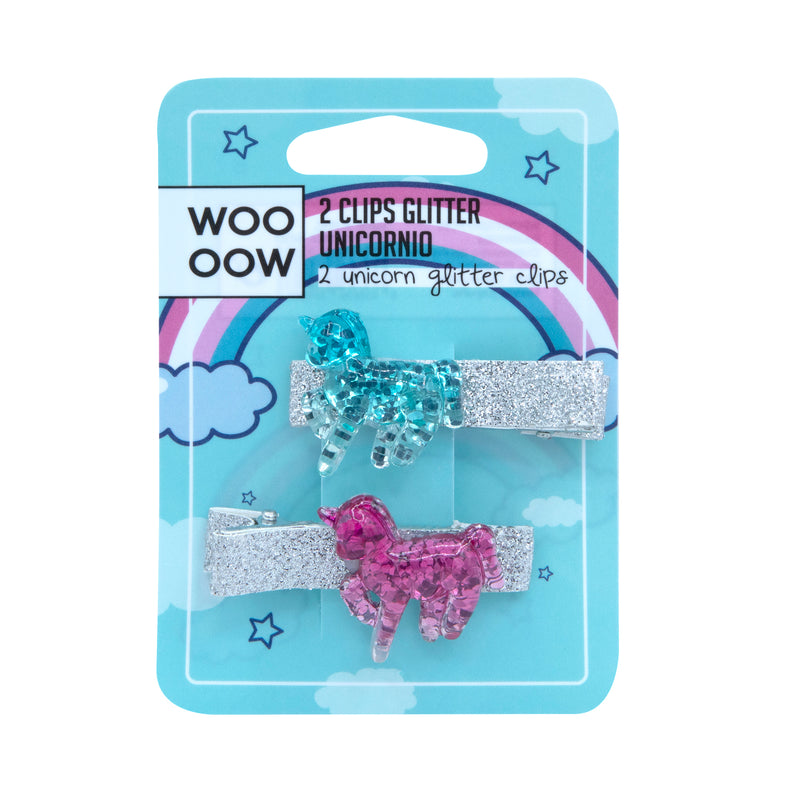 Set 2 clips Glitter Unicornio